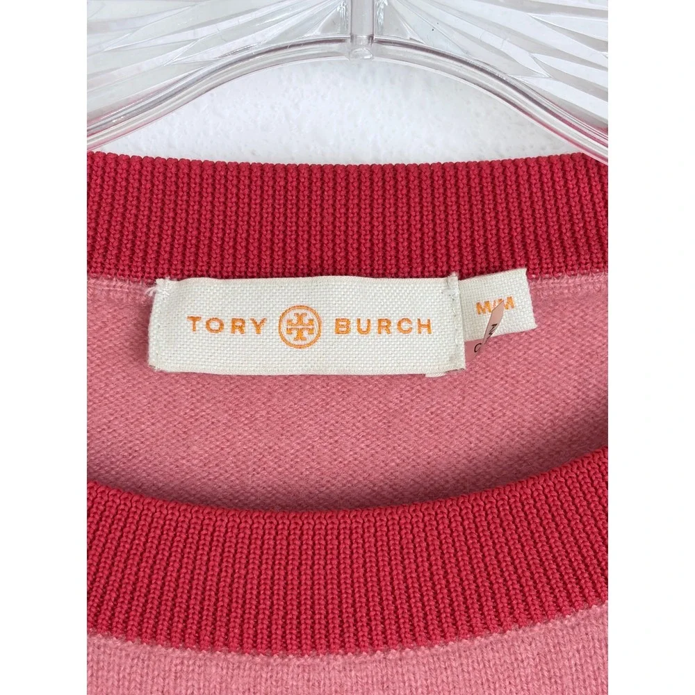 Tory Burch Pink Red Cherry Embroidered Crewneck Knit Sweater M